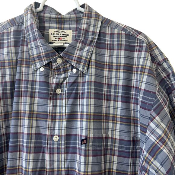 Ralph Lauren Jeans Co Vtg Mens Sz XXL Plaid Short Sleeve Button Down Shirt 90s - Picture 1 of 4